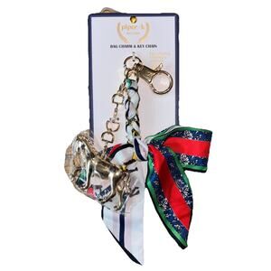 Piper K Horse And Bow Equestrian Bag Charm Key Chain Gold Red Green Blue Ribbon